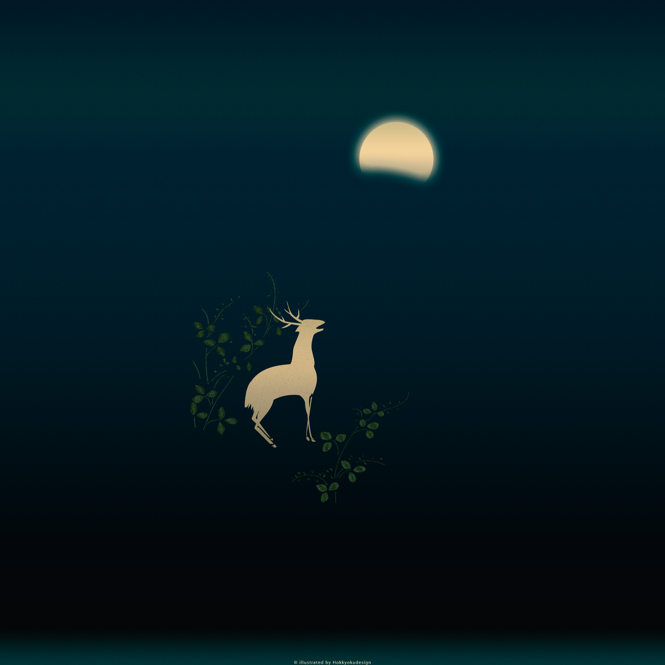 ドックが消える日本の壁紙　月に萩鹿図