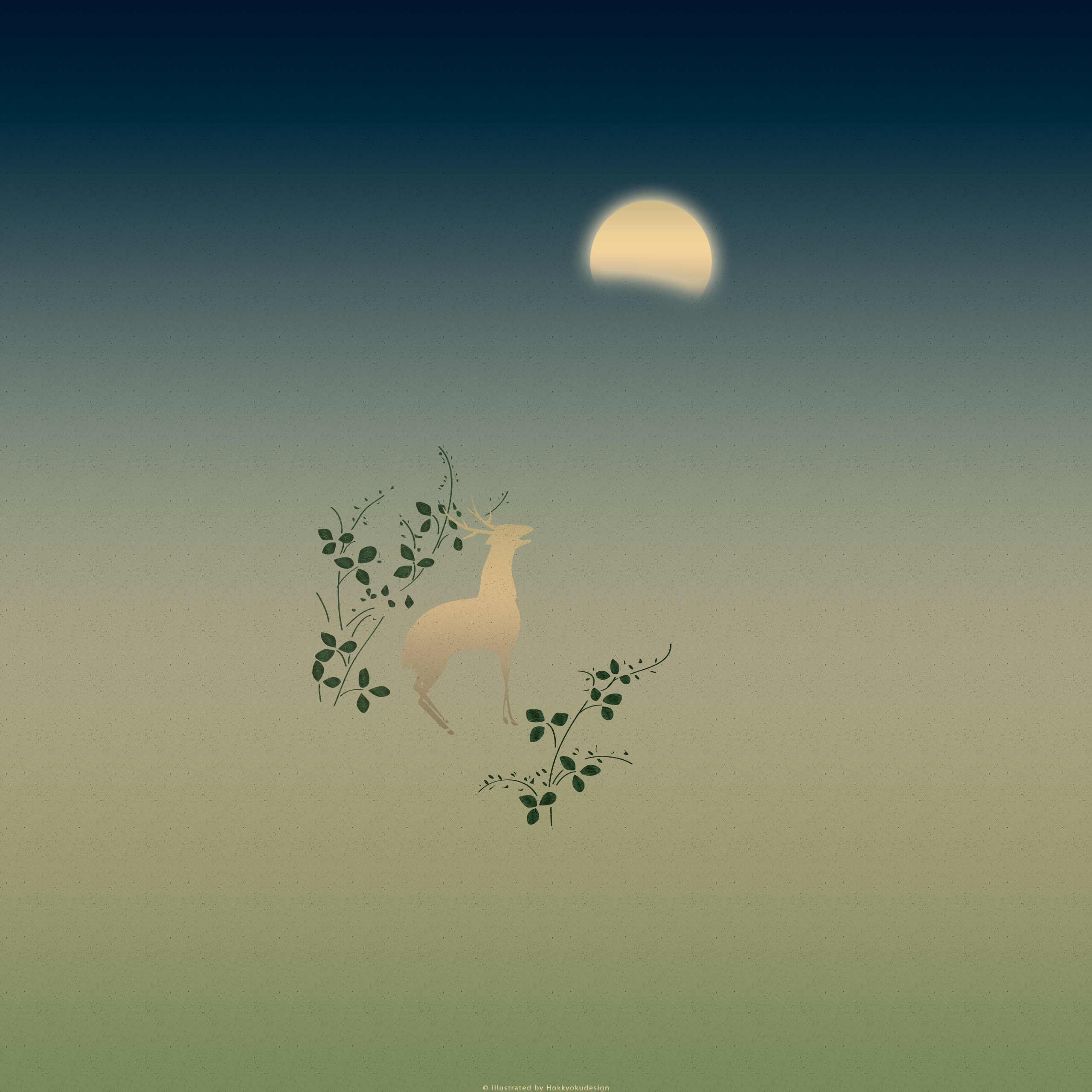 ドックが消える日本の壁紙　月に萩鹿図