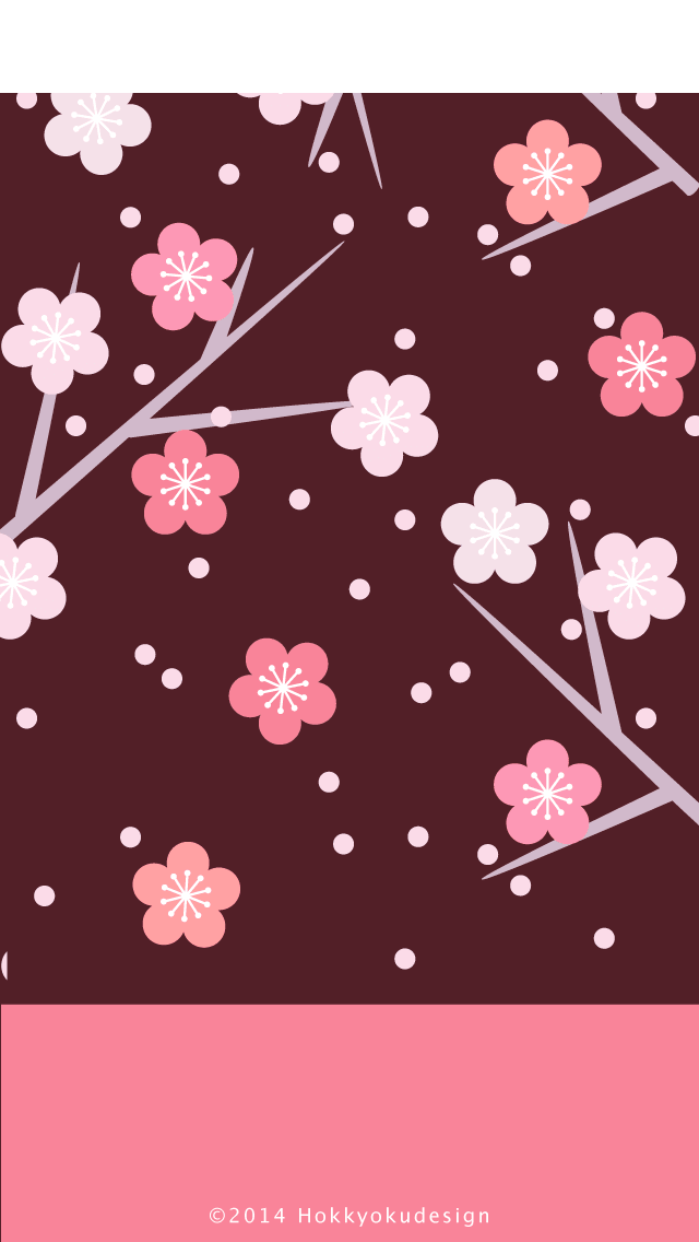 iPhone,iOS7 日本の壁紙　梅　えんじ背景　ホーム画面用待受け