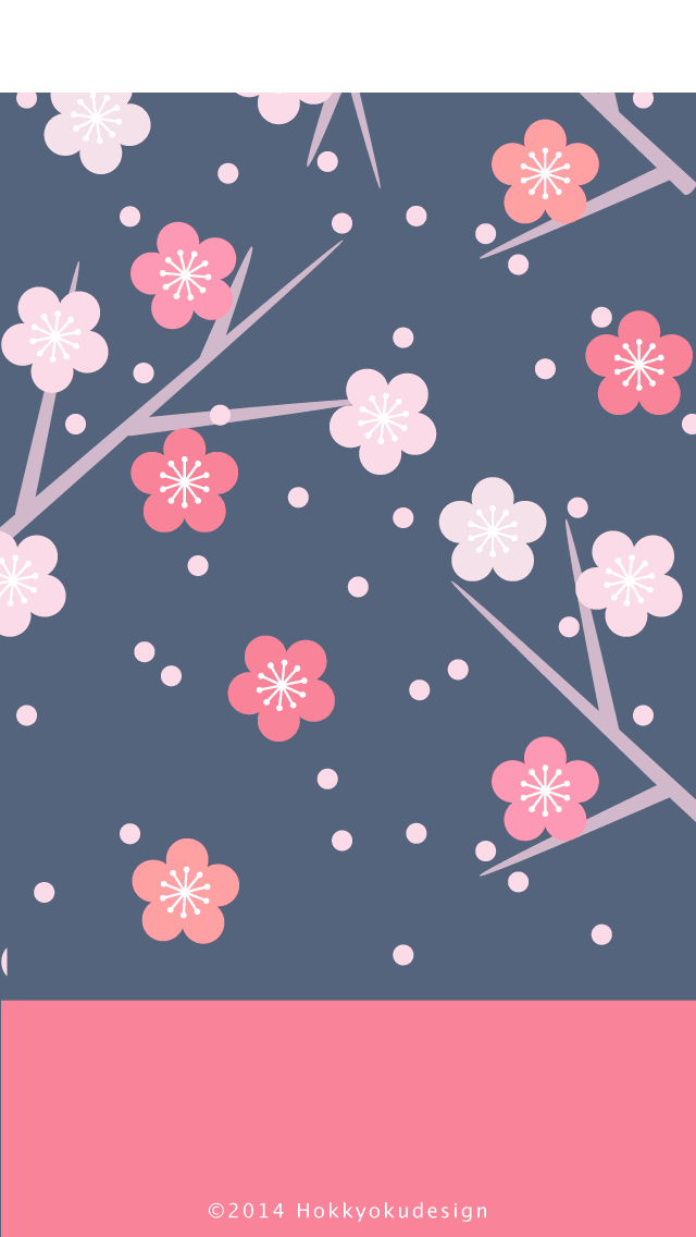 iPhone,iOS7 日本の壁紙　梅　背景紺鼠　ロック画面用待受け