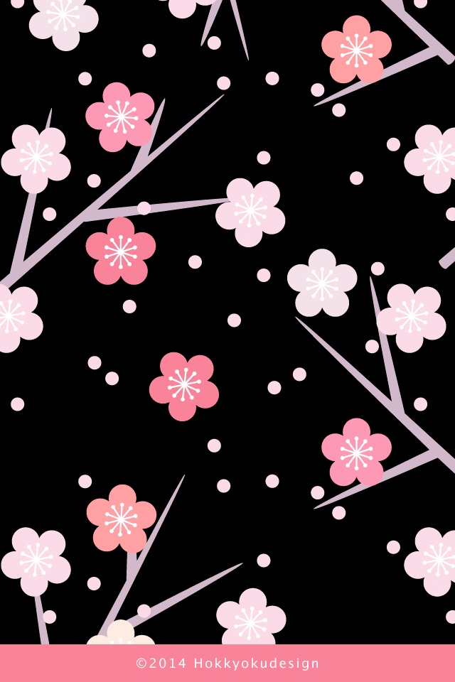 iPhone4,4s,iOS7 日本の壁紙　梅　背景黒待受け