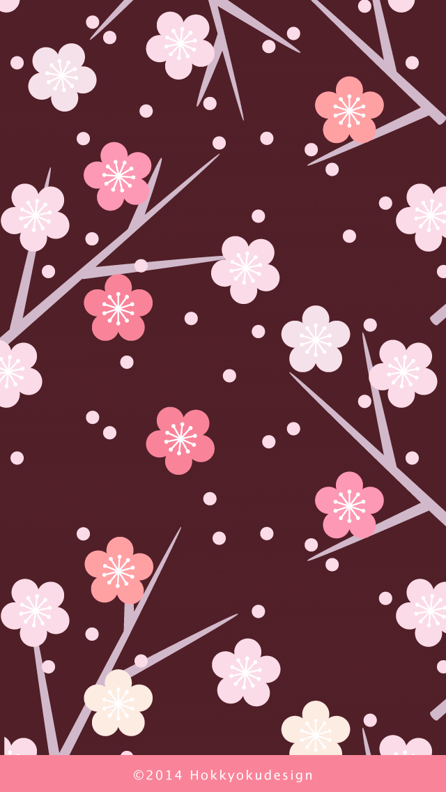 iPhone,iOS7 日本の壁紙　梅　えんじ背景　ロック画面用待受け