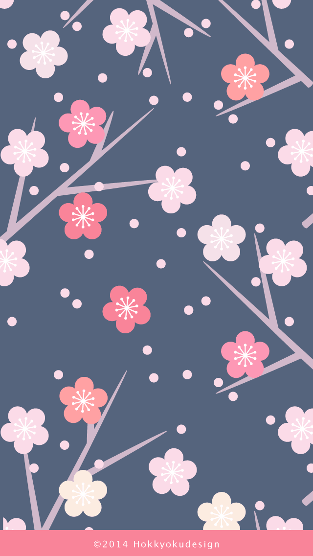 iPhone,iOS7 日本の壁紙　梅　背景紺鼠　ロック画面用待受け